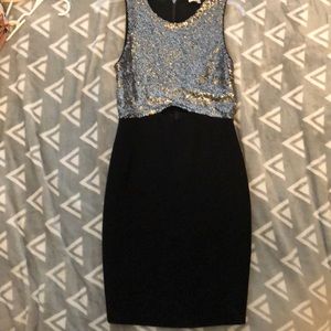 Black/silver homecoming dress with slit in middle